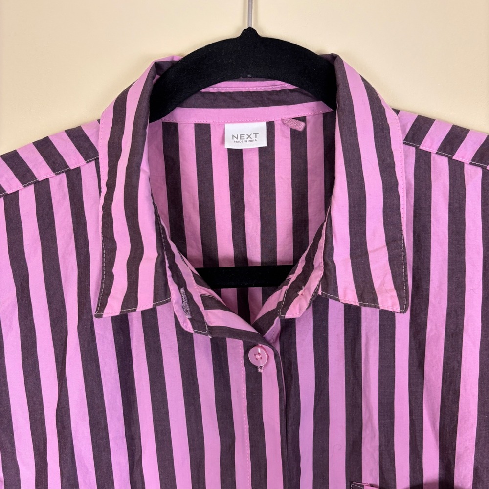 NEXT Stripe Cotton Button-Up Shirt & Pants Set Pink Girls Size 13yrs Casual wear - Picture 6 of 16